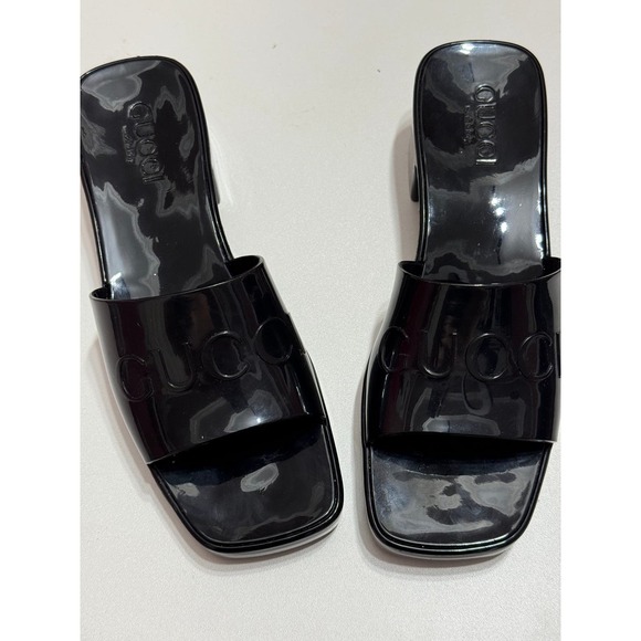 Gucci Rubber Logo Platform Slide Sandal in Black Size 37 Slip-On Open Toe - Picture 16 of 16